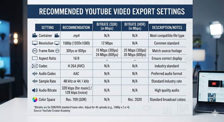 YouTube reference chart of uploading videos.